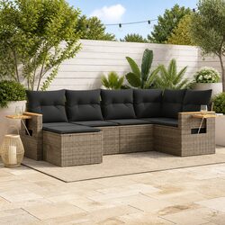 Garden Sofa Set 6 Piece Outdoor Furniture Grey Poly Rattan Modular with Cushions