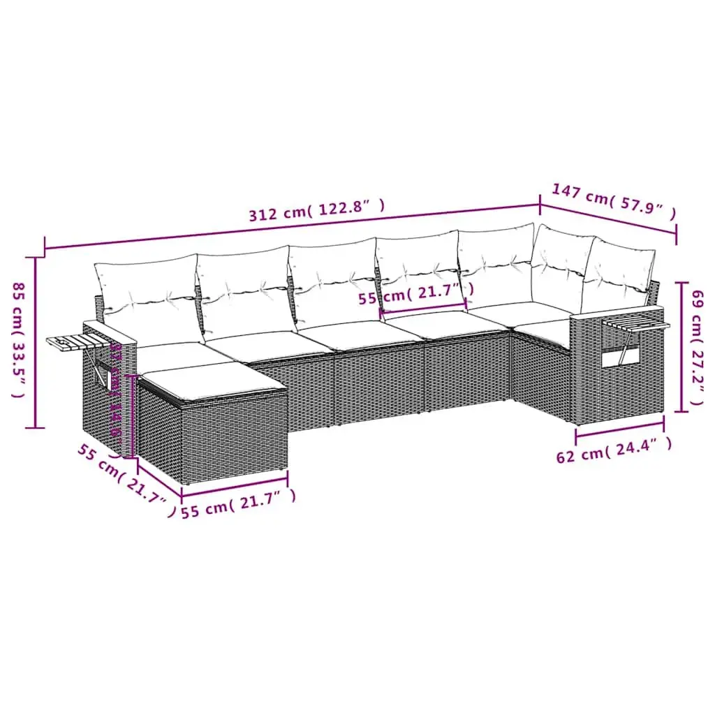 7 Piece Garden Sofa Set with Cushions Black Outdoor Patio Furniture Modular