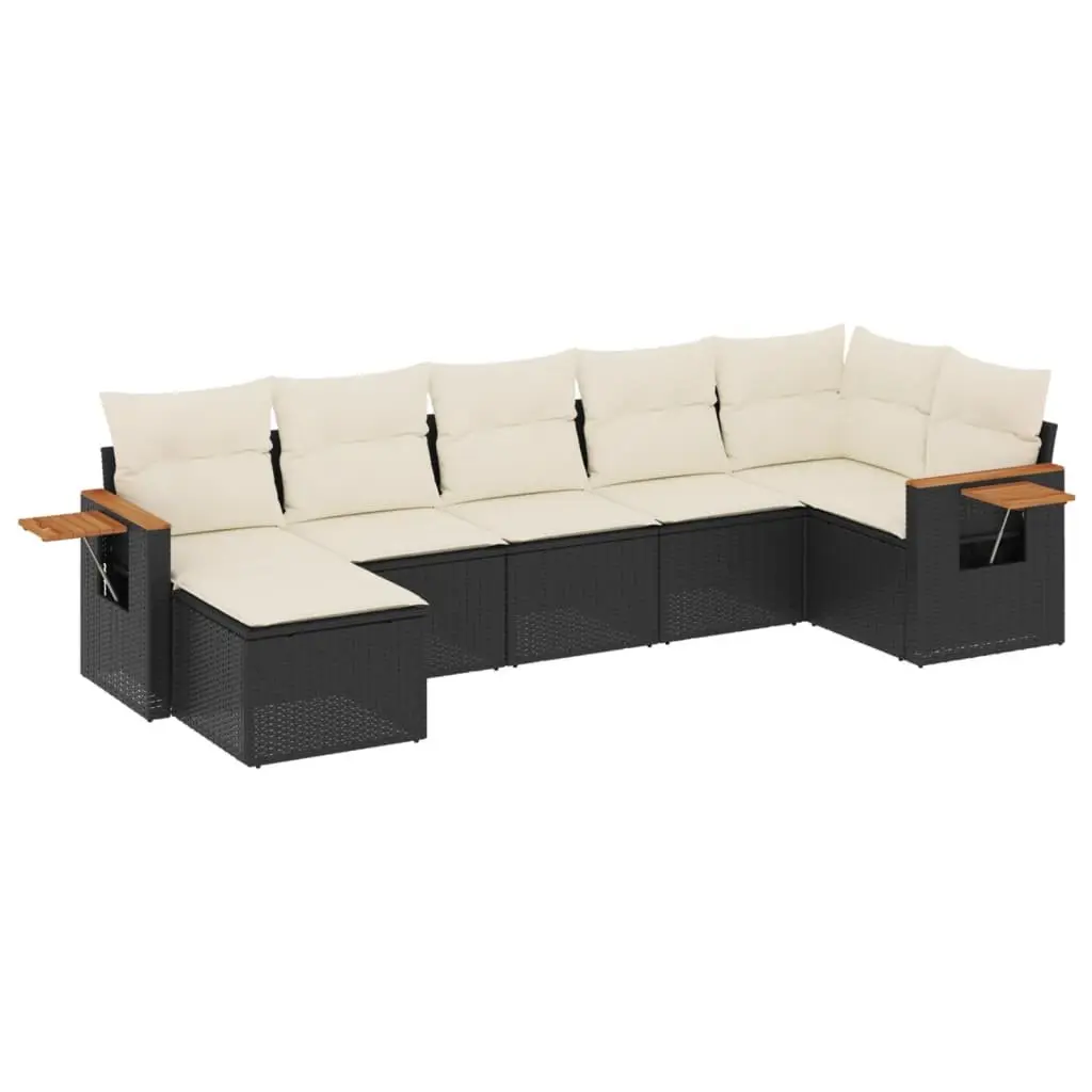 7 Piece Garden Sofa Set Black Poly Rattan Outdoor Furniture Patio Seating