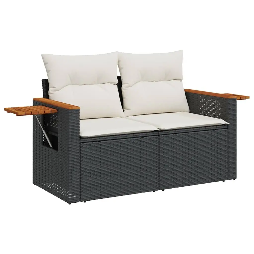 7 Piece Garden Sofa Set Black Poly Rattan Outdoor Furniture Patio Seating