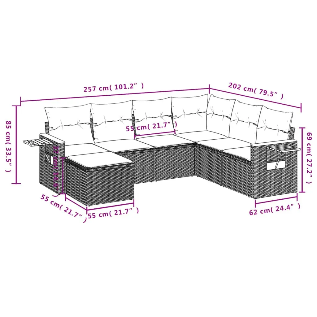 7 Piece Outdoor Garden Sofa Set Black Poly Rattan Modular Patio Furniture with