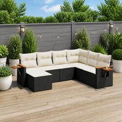 7 Piece Garden Sofa Set with Cushions Black Outdoor Patio Furniture Modular