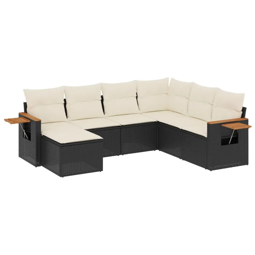 7 Piece Garden Sofa Set with Cushions Black Outdoor Patio Furniture Modular