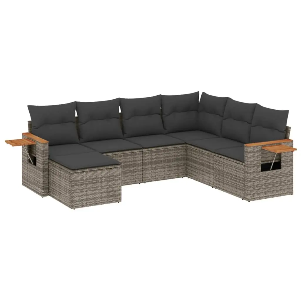 7 Piece Garden Sofa Set with Cushions Grey Outdoor Furniture Poly Rattan Patio