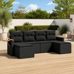 Garden Sofa Set 6 Piece Outdoor Furniture Patio Black Poly Rattan Modular Lounge