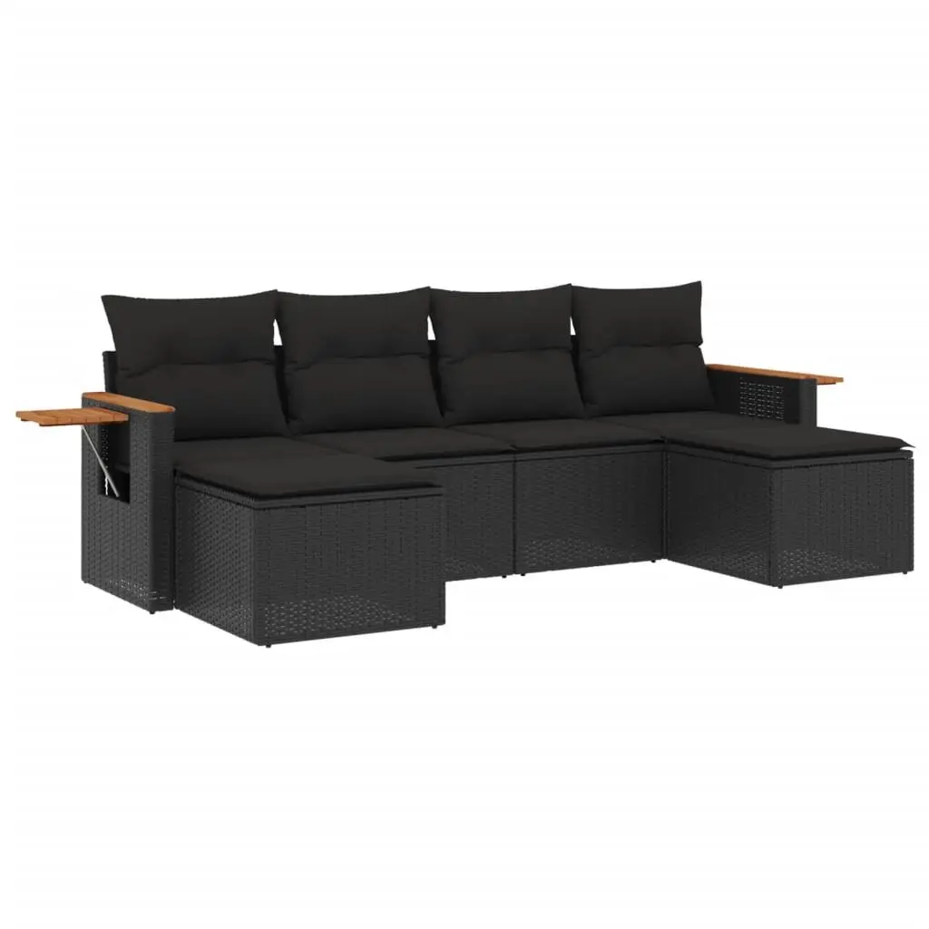 Garden Sofa Set 6 Piece Outdoor Furniture Patio Black Poly Rattan Modular Lounge