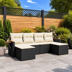 Garden Sofa Set 6 Piece Outdoor Furniture Patio Sectional Black Poly Rattan