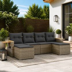 Garden Sofa Set 6 Piece Outdoor Furniture Patio Sectional Grey Poly Rattan