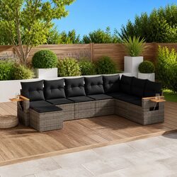 Garden Sofa Set 8 Piece Outdoor Furniture Patio Conversation Grey Poly Rattan