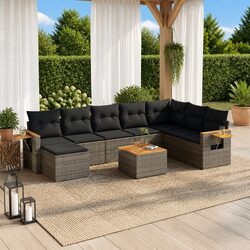 Garden Sofa Set 9 Piece Outdoor Furniture Grey Poly Rattan Patio Seating with
