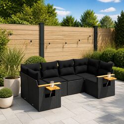 Garden Sofa Set 6 Piece Outdoor Furniture Black Poly Rattan Patio Lounge