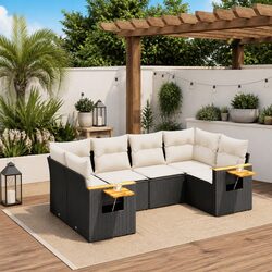 Garden Sofa Set 6 Piece Outdoor Furniture Patio Sectional with Cushions Black