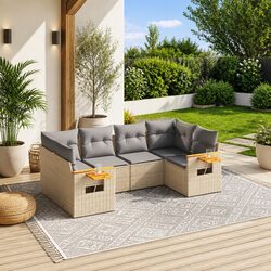 Garden Sofa Set 6 Piece Outdoor Furniture Patio Beige with Cushions Modular