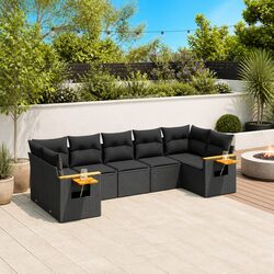 7 Piece Garden Sofa Set with Cushions Black Poly Rattan Outdoor Furniture Patio