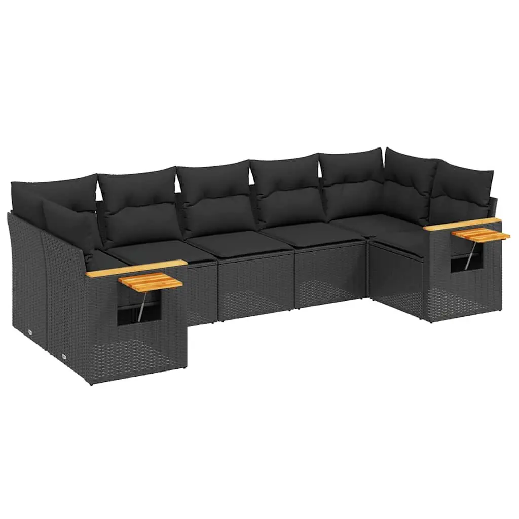 7 Piece Garden Sofa Set with Cushions Black Poly Rattan Outdoor Furniture Patio