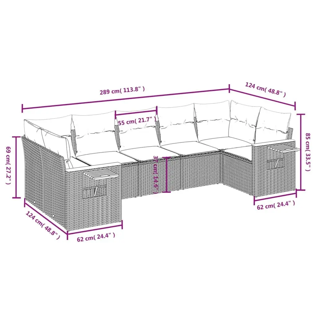 7 Piece Garden Sofa Set Black Poly Rattan Outdoor Furniture Patio Lounge with