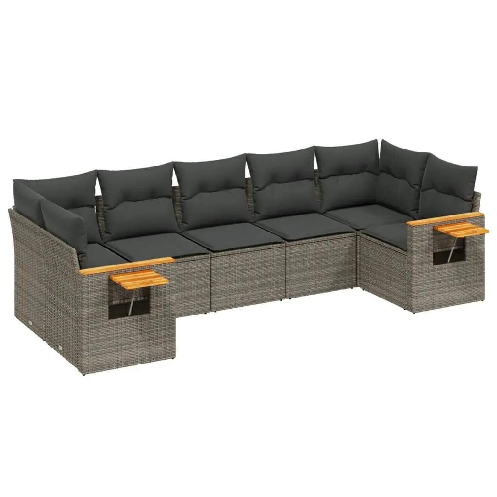 7 Piece Garden Sofa Set with Cushions Grey Poly Rattan Outdoor Furniture Patio