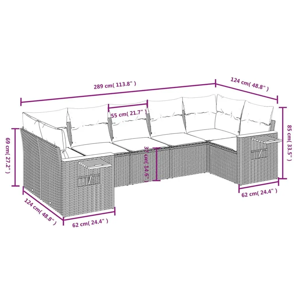7 Piece Garden Sofa Set with Cushions Grey Poly Rattan Outdoor Furniture Patio