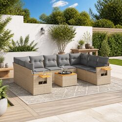 Garden Sofa Set 10 Piece Outdoor Patio Furniture Beige Rattan with Cushions