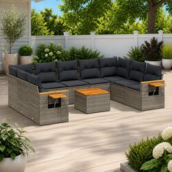 Garden Sofa Set 10 Piece Outdoor Furniture Grey Poly Rattan Modular Patio