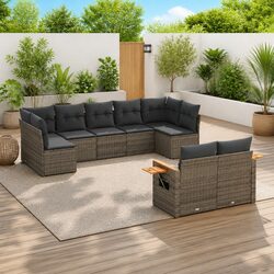 Garden Sofa Set 9 Piece Outdoor Furniture Grey Poly Rattan with Cushions