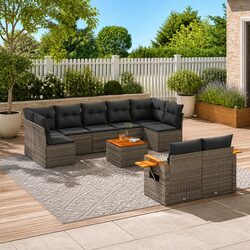 Garden Sofa Set 10 Piece Outdoor Furniture Grey Poly Rattan Patio Lounge with