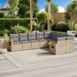 Outdoor Garden Sofa Set 9 Piece Beige Poly Rattan Patio Furniture with Cushions