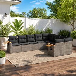 9 Piece Garden Sofa Set Outdoor Furniture Grey Poly Rattan Patio Seating