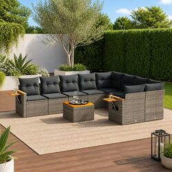 Garden Sofa Set 10 Piece Outdoor Furniture Grey Poly Rattan Patio with Cushions