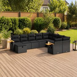 Garden Sofa Set 10 Piece Outdoor Furniture Black Poly Rattan Modular Patio