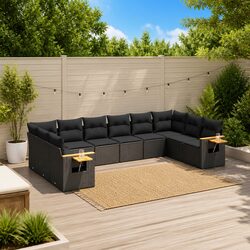 Garden Sofa Set 10 Piece Outdoor Furniture Black Poly Rattan Modular Patio