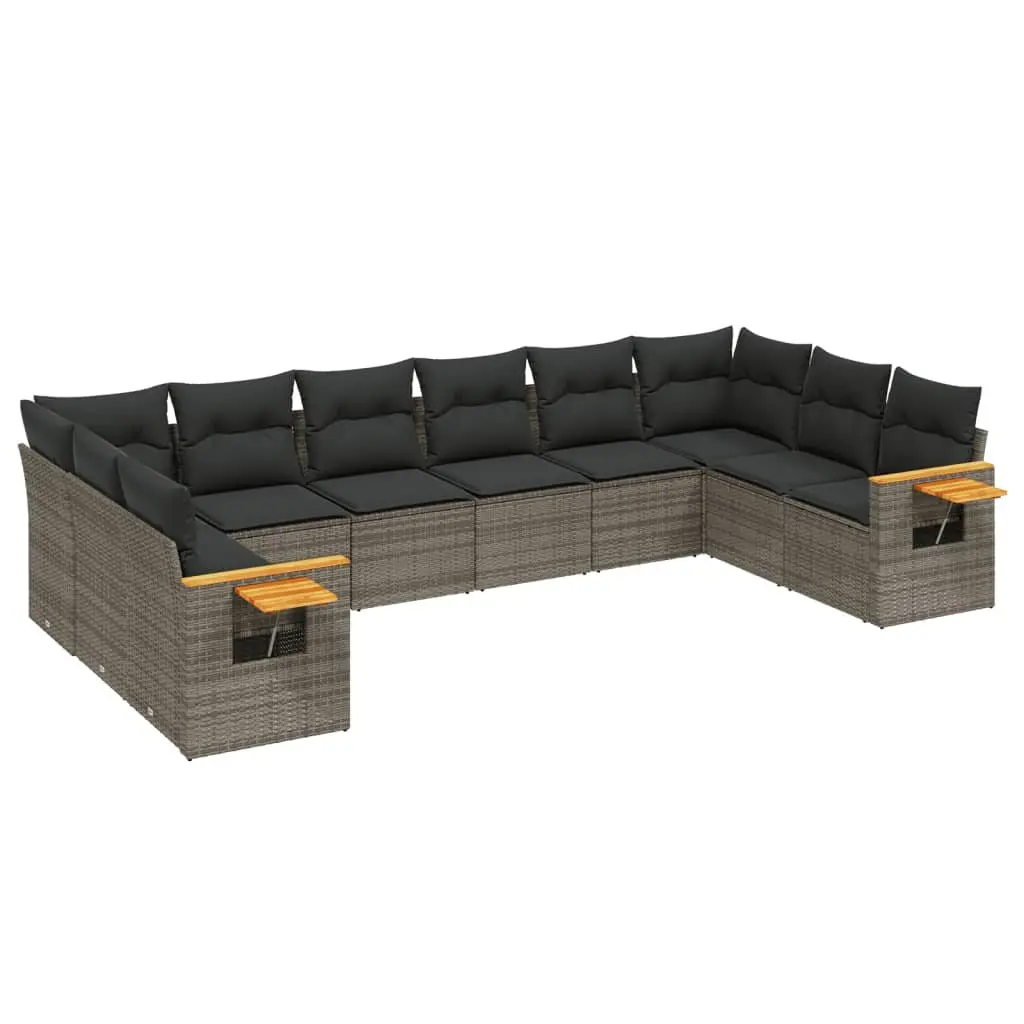 10 Piece Garden Sofa Set with Cushions Grey Poly Rattan Outdoor Furniture
