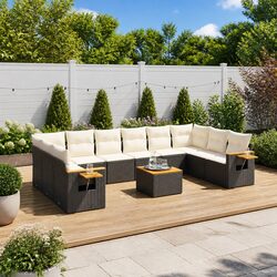 Garden Sofa Set 11 Piece Outdoor Furniture Black Poly Rattan Patio Seating