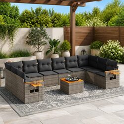 Garden Sofa Set 11 Piece Outdoor Furniture Grey Poly Rattan Modular Patio Lounge