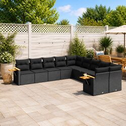 Garden Sofa Set 10 Piece Outdoor Furniture Patio Rattan Black Modular Cushions