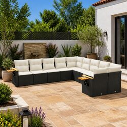 Garden Sofa Set 10 Piece Outdoor Furniture Black Poly Rattan Modular Patio