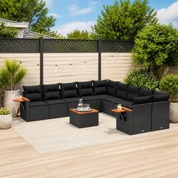 Garden Sofa Set 11 Piece Black Outdoor Furniture Patio Rattan Cushions Modular