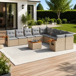 Garden Sofa Set 11 Piece Outdoor Furniture Beige Poly Rattan Patio Lounge