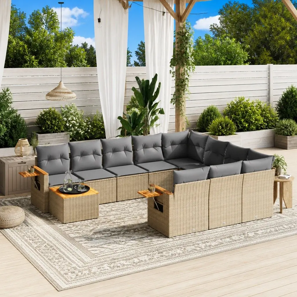 Outdoor Garden Sofa Set Modular 11 Piece Beige Poly Rattan Patio Furniture
