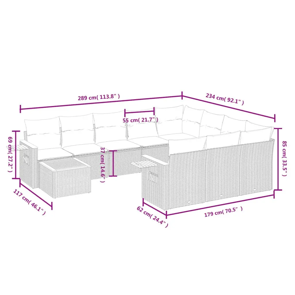 Outdoor Garden Sofa Set Modular 11 Piece Beige Poly Rattan Patio Furniture