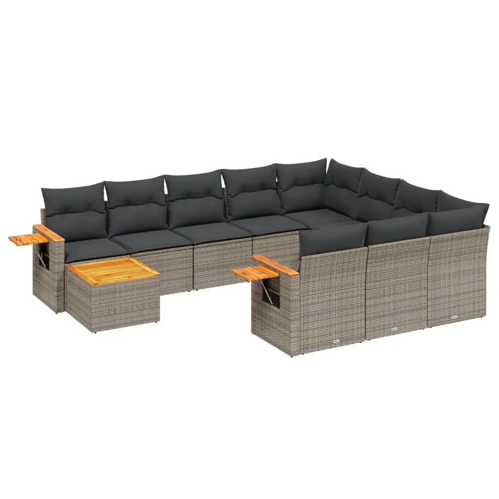 11 Piece Garden Sofa Set with Cushions Grey Outdoor Furniture Patio Rattan