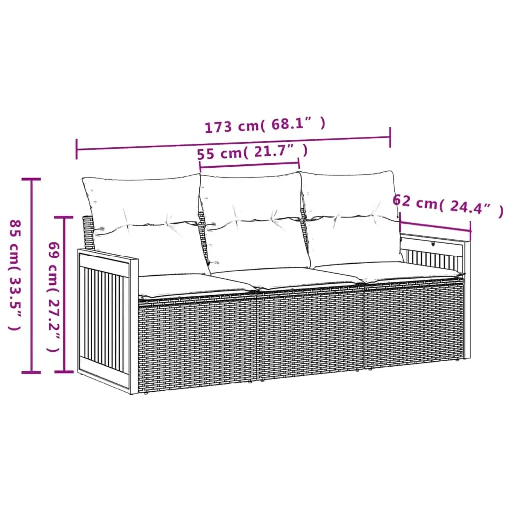 3 Piece Outdoor Garden Sofa Set with Cushions Black Poly Rattan Patio Furniture