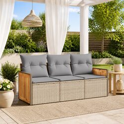 3 Piece Garden Sofa Set Outdoor Patio Furniture with Cushions Beige Rattan
