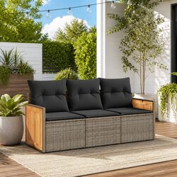 Garden Sofa Set 3 Piece Outdoor Furniture Patio Rattan Seating with Cushions
