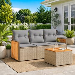 Garden Sofa Set 4 Piece Outdoor Furniture Beige Cushions Patio Conversation