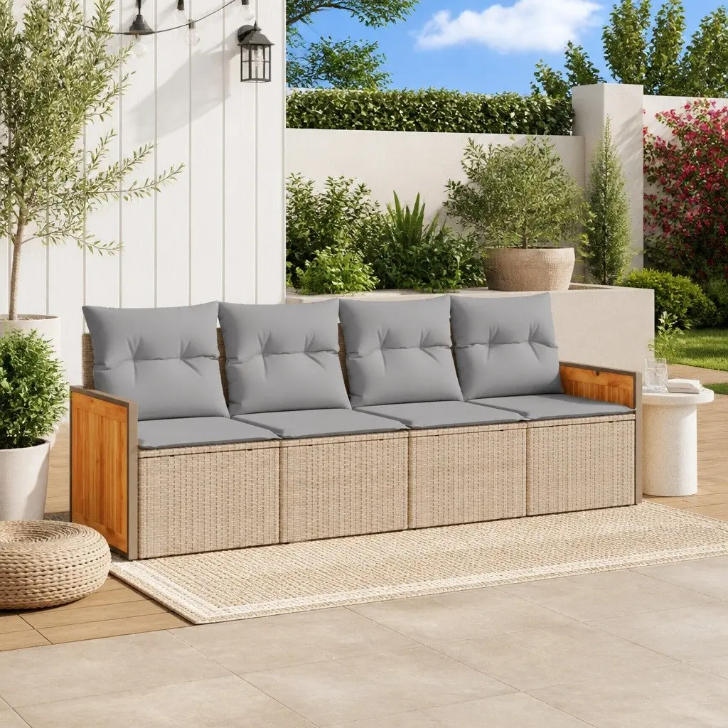 Garden Sofa Set 4 Piece Outdoor Furniture Beige Poly Rattan Cushions Patio