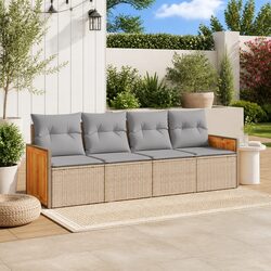 Garden Sofa Set 4 Piece Outdoor Furniture Beige Poly Rattan Cushions Patio