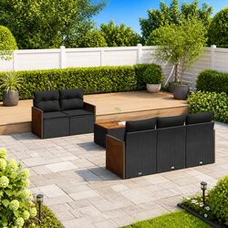 Garden Sofa Set 6 Piece Outdoor Furniture Patio Sectional with Cushions Black