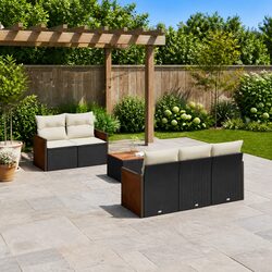 Outdoor Garden Sofa Set 6 Piece Black Poly Rattan Furniture Patio Lounge With