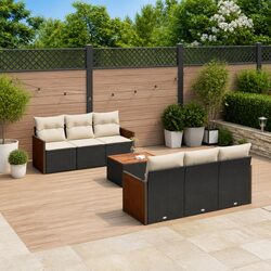 7 Piece Garden Sofa Set Outdoor Furniture with Cushions Black Poly Rattan Patio